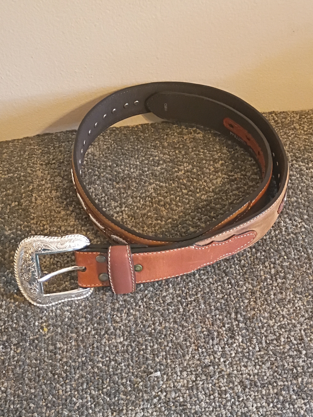 Nocona Men's Brown Leather Belt with Decorative Silver Buckle Size 36